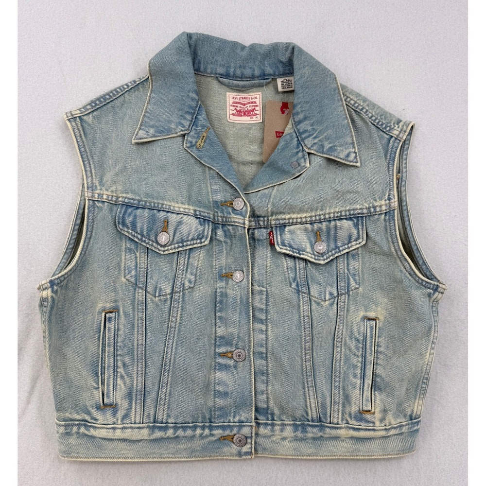 Levis Denim Vest Womens Size M, Light Wash Blue Trucker Sleeveless Jacket